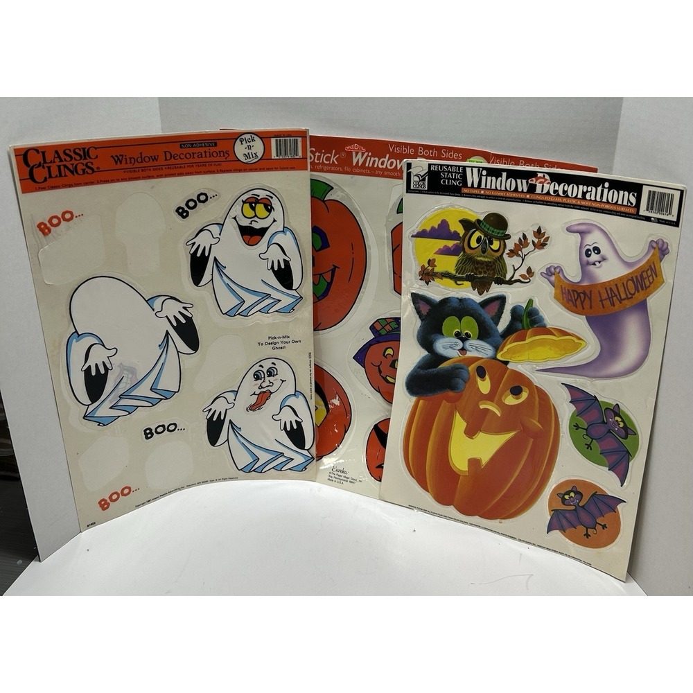90's Halloween Vinyl Window Clings- 4 Sheets Pumpkin Ghost Jack O Lantern READ